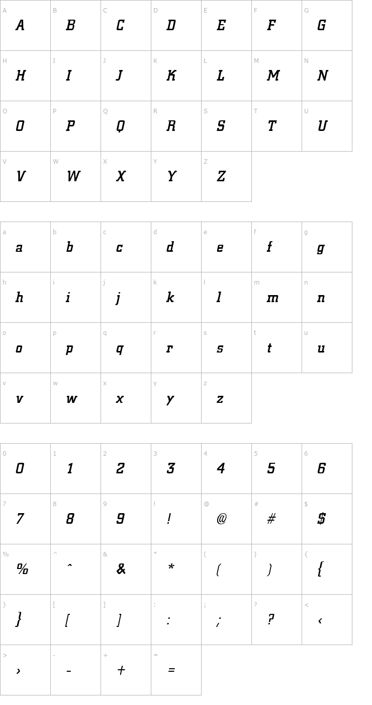 Character Map Civic Bold Italic Font
