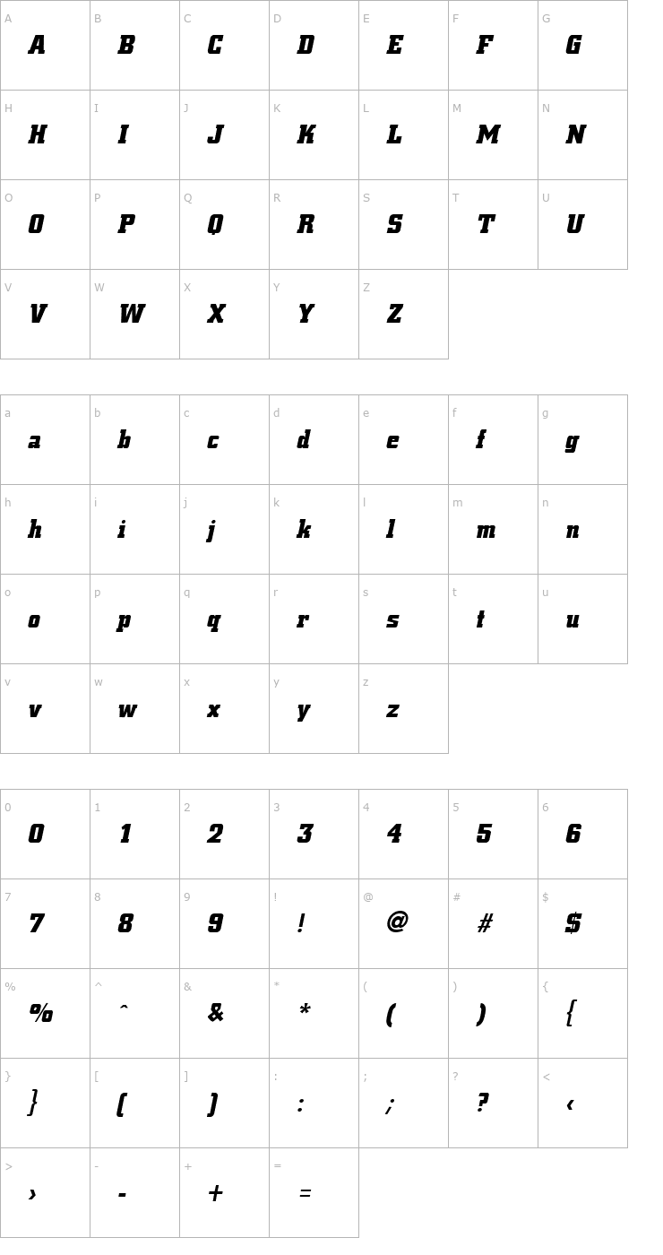 Character Map CivicBlack Italic Font