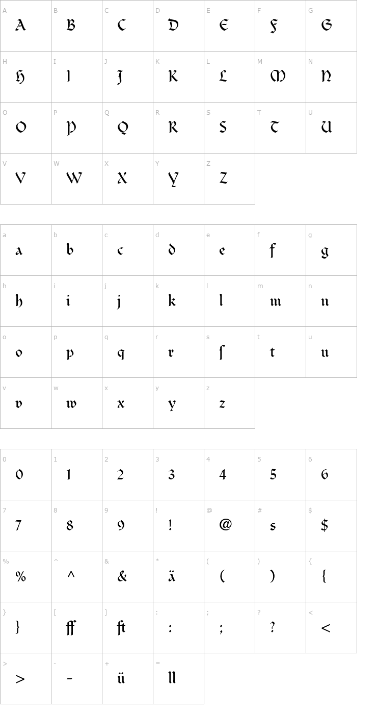 Character Map ClairvauxDfr Font