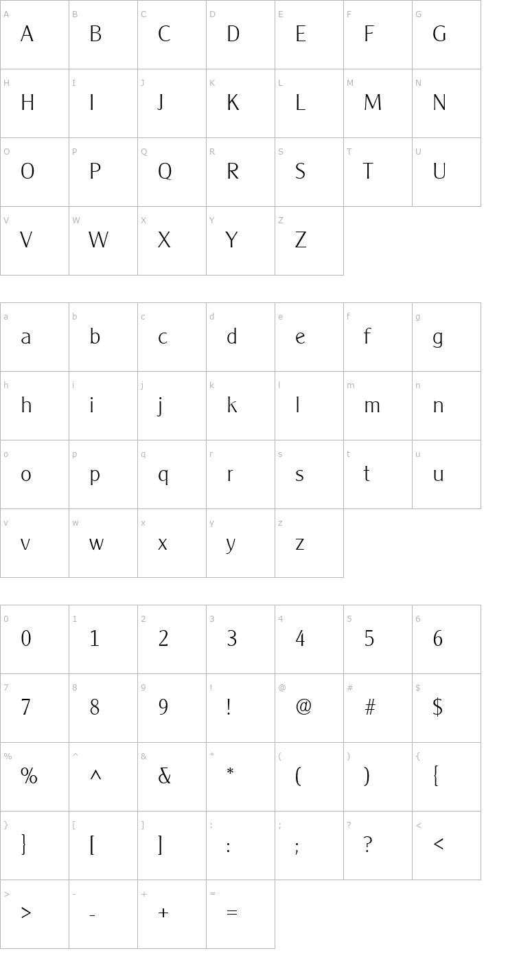 Character Map Clarity Gothic Light SF Font