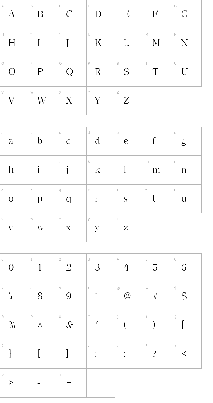 Character Map Clarity Serif Light SF Font