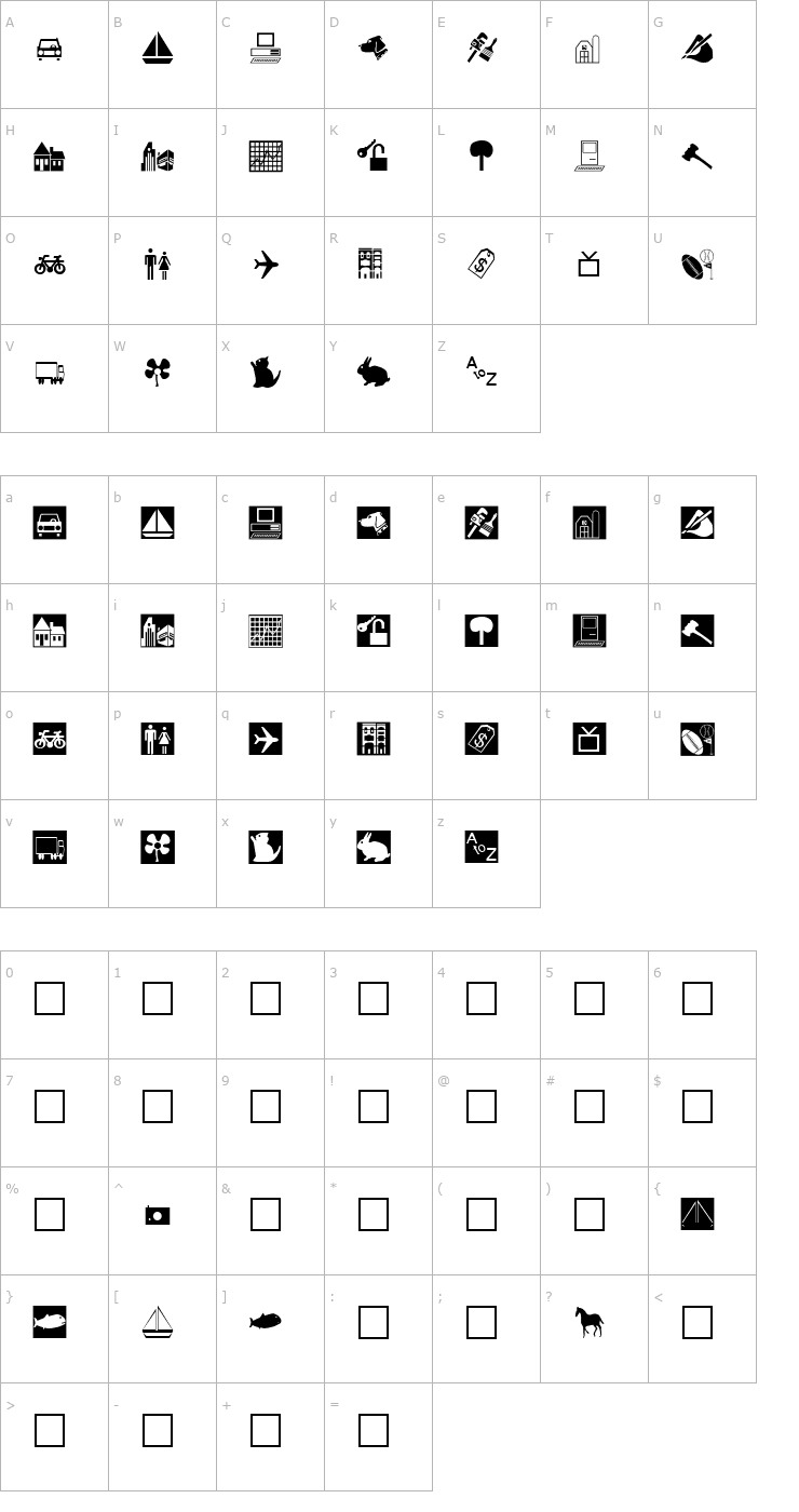 Character Map Classified Regular Font