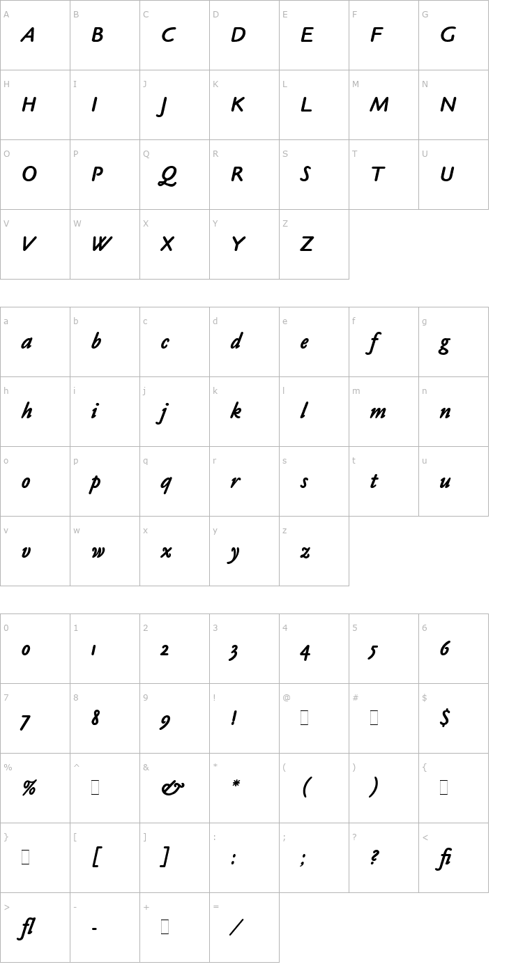 Character Map Claude Sans Bold Italic LET Plain1.0 Font