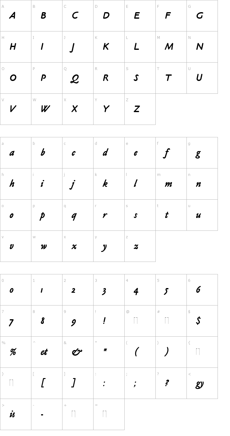 Character Map Claude Sans Bold Italic Plain Font