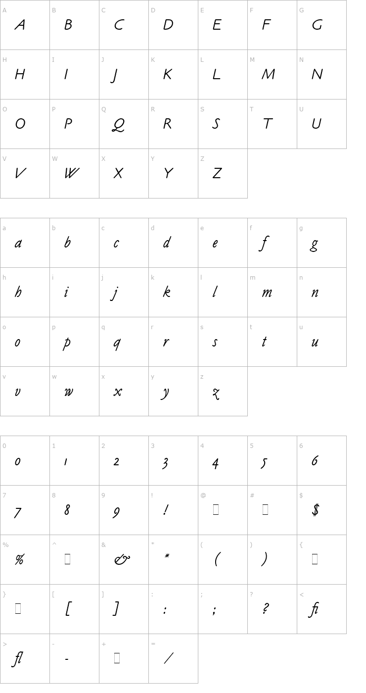 Character Map Claude Sans Italic LET Plain1.0 Font