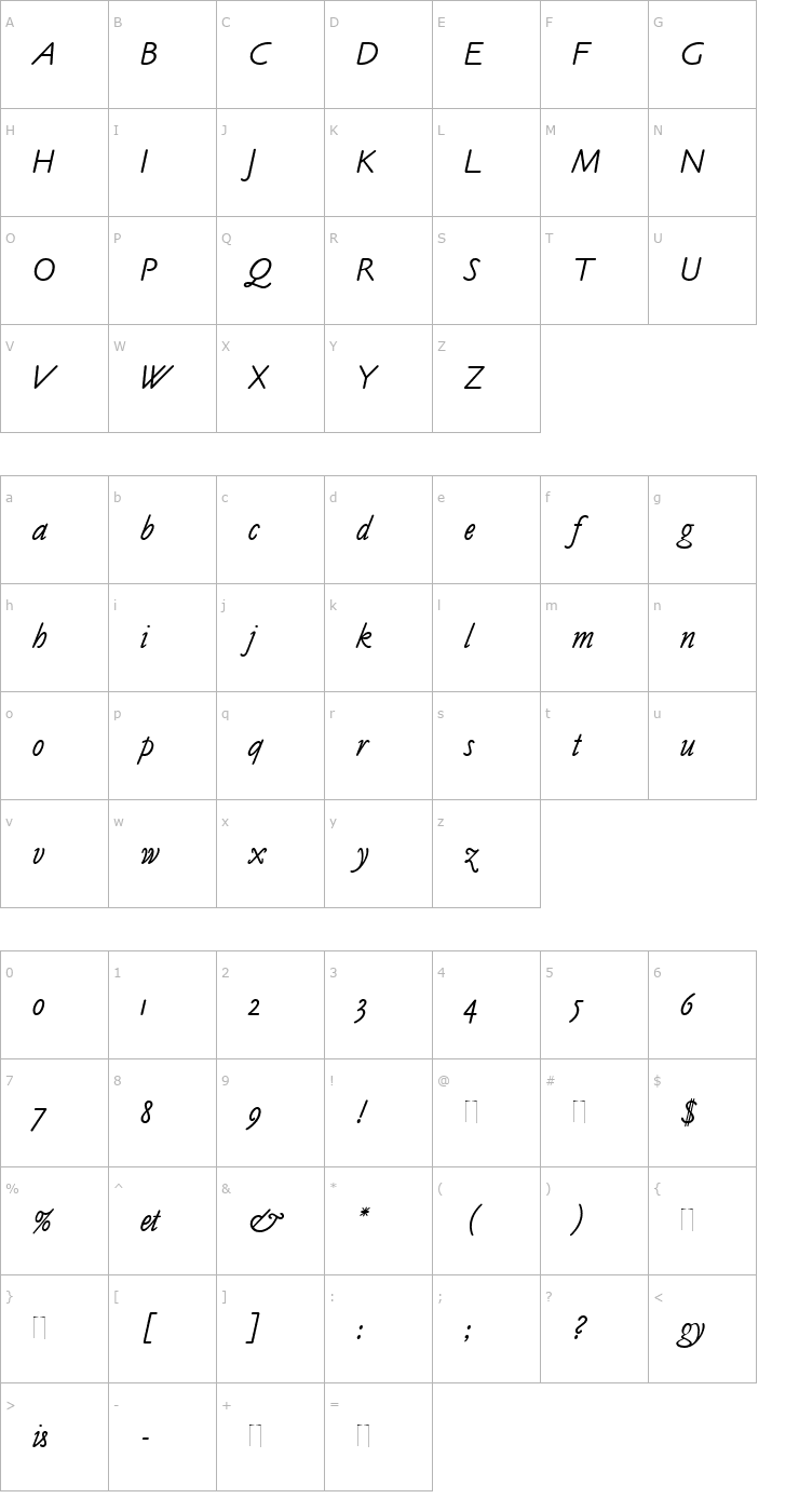 Character Map Claude Sans Italic Plain Font