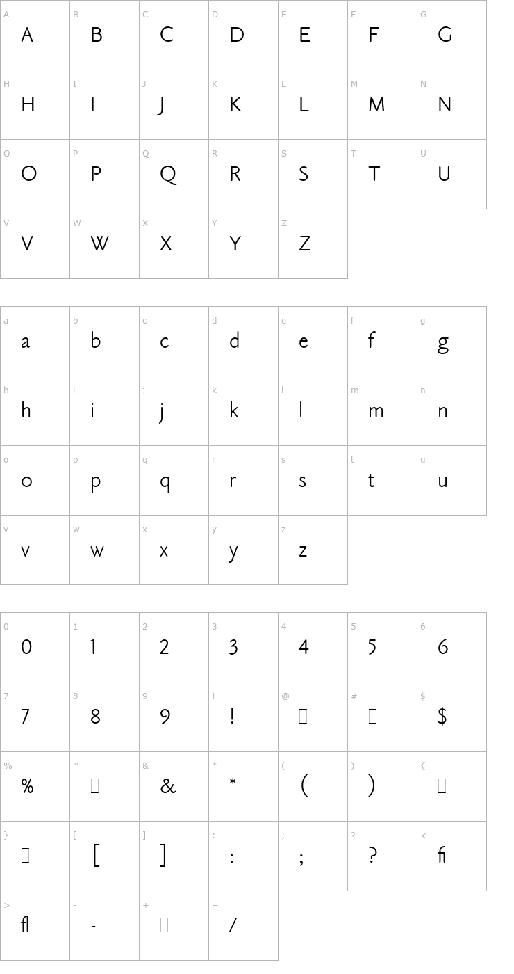 Character Map Claude Sans LET Plain1.0 Font