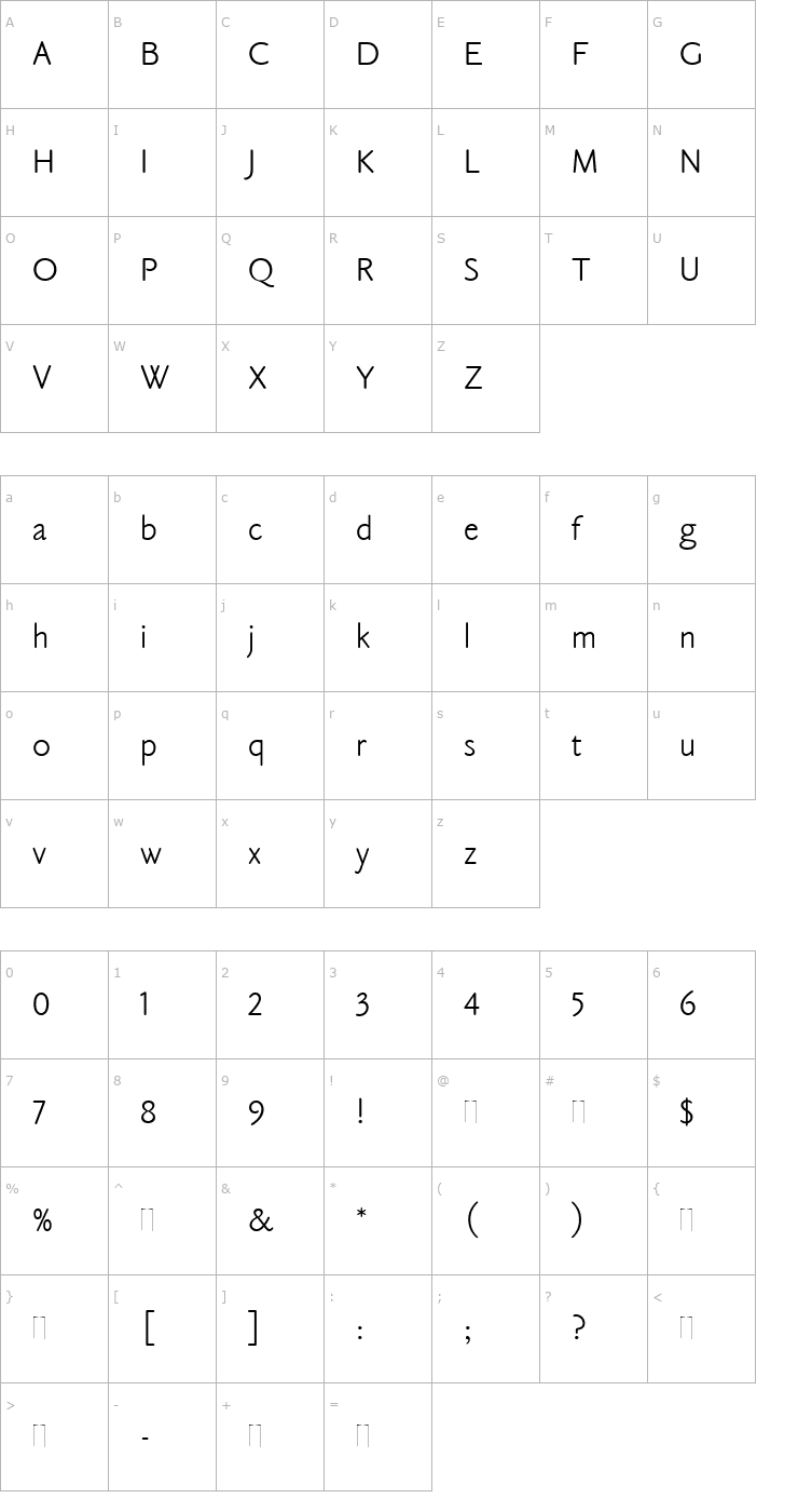 Character Map Claude Sans Plain Font