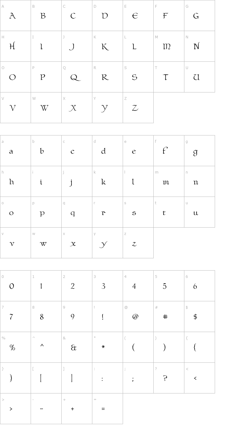 Character Map ClaustrumBleed Font