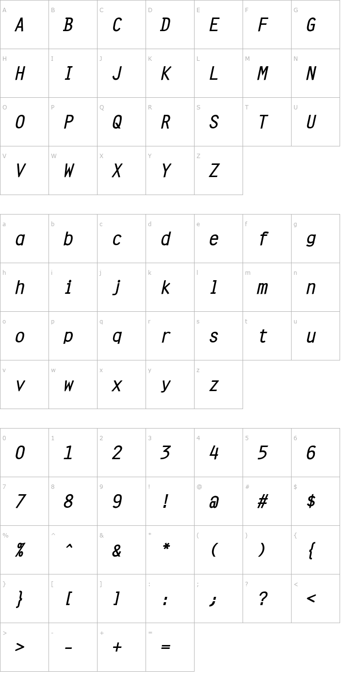 Character Map Clean Bold Italic Font