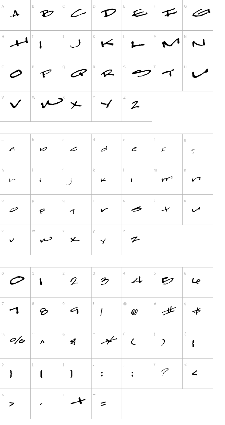 Character Map ClearFall54 Regular ttcon Font