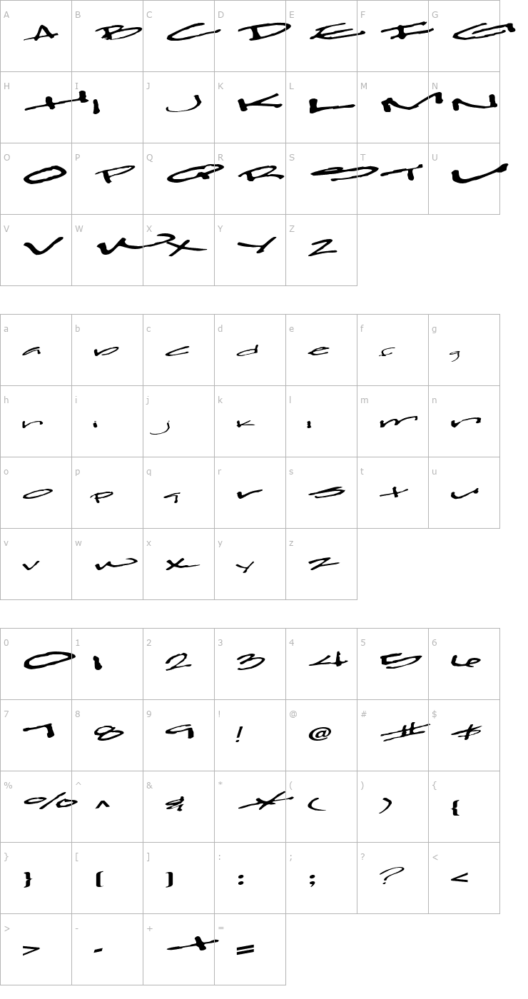 Character Map ClearFall54 Regular ttext Font