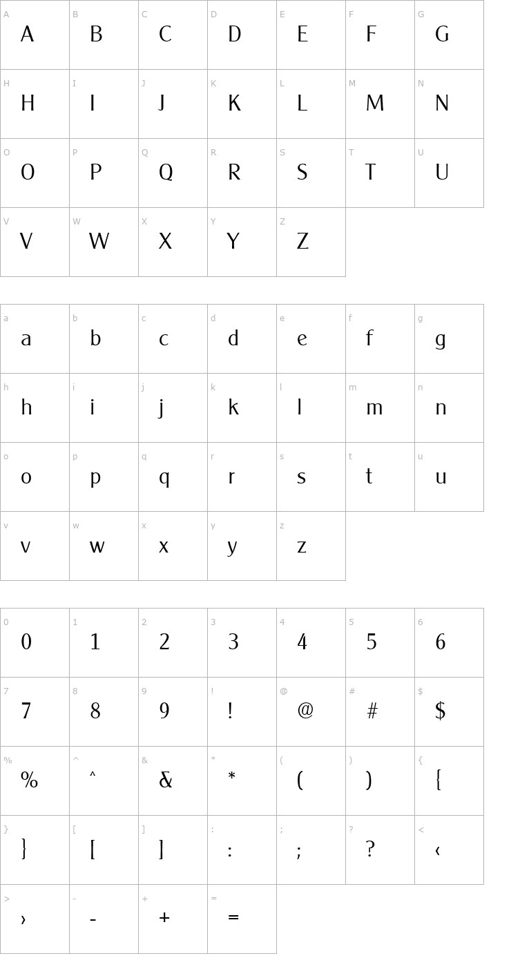 Character Map Cleargothic-Serial-Light-Regular Font