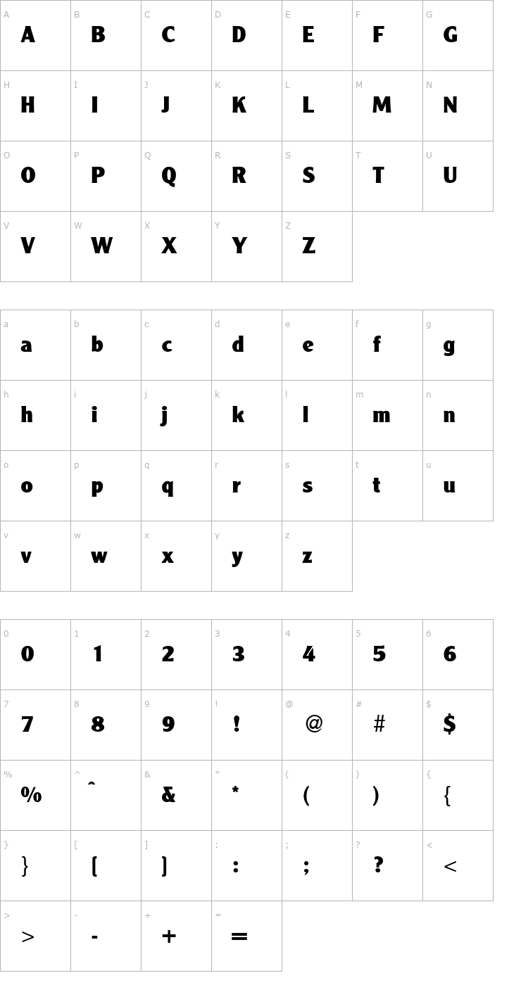 Character Map ClearGothicUltra-Regular Font