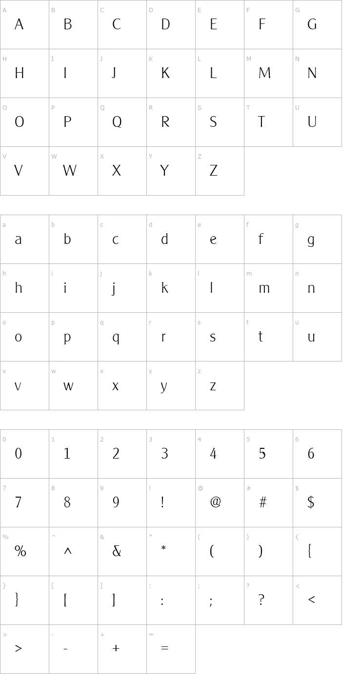 Character Map ClearlyGothicLight Regular Font