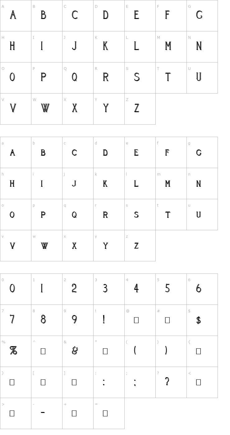 Character Map Cleaver's_Juvenia_Blocked Font