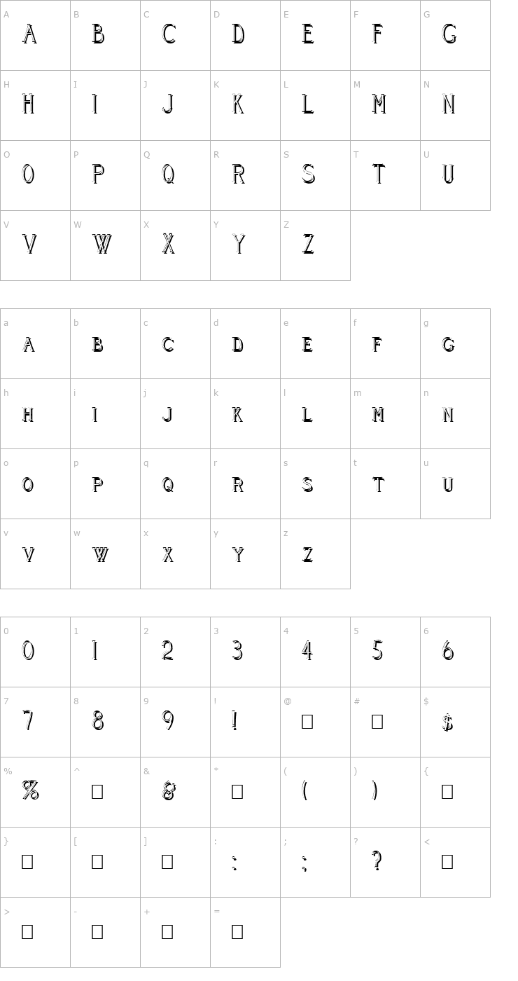 Character Map Cleaver's_Juvenia_Shadowed Font