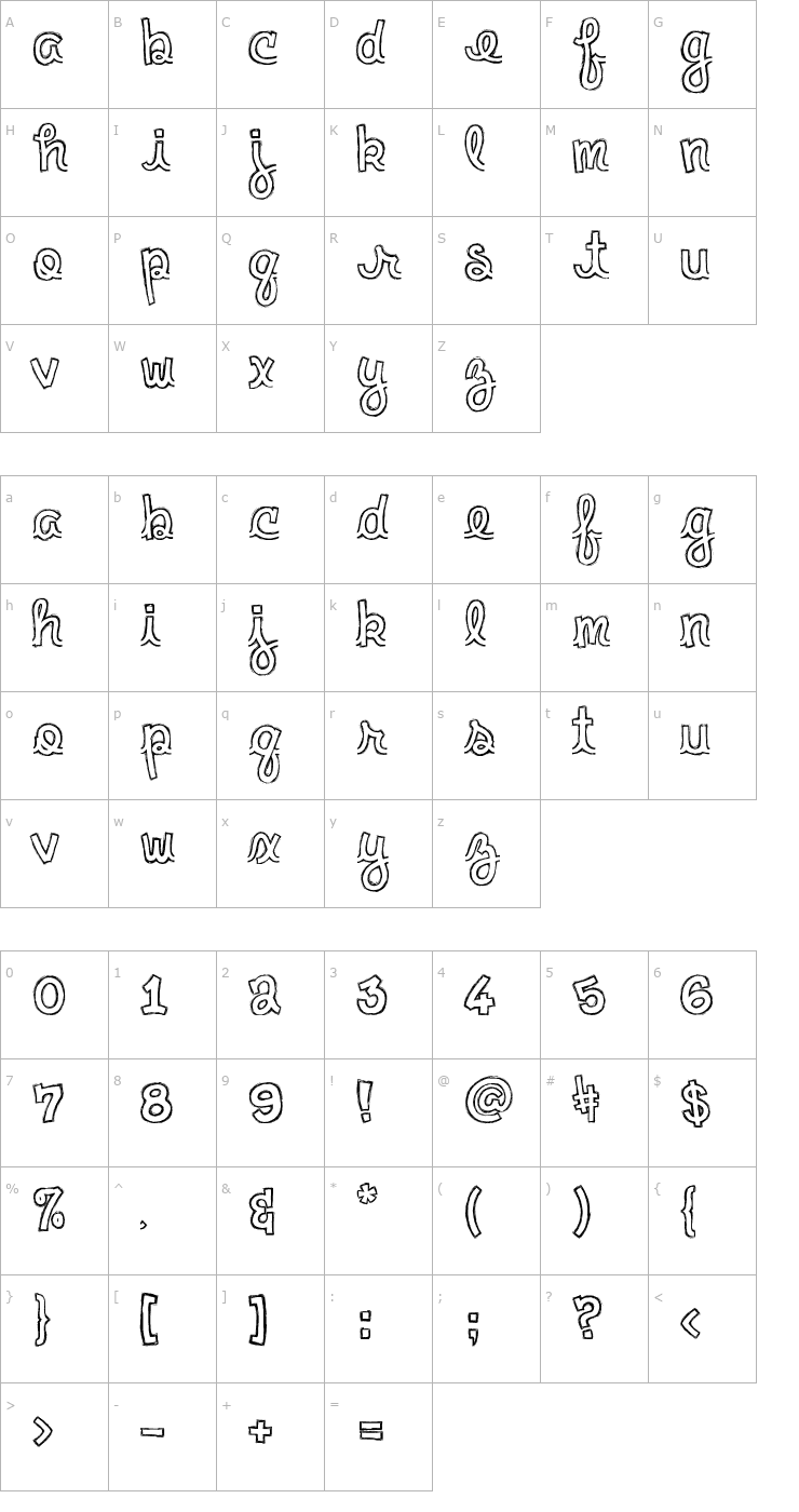 Character Map Clementine Sketch Font