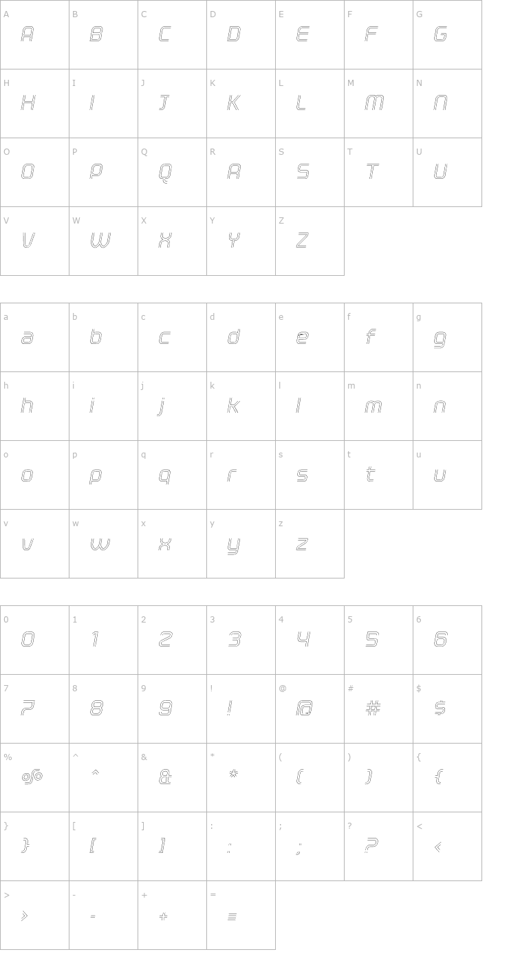 Character Map ClickLight Oblique Font