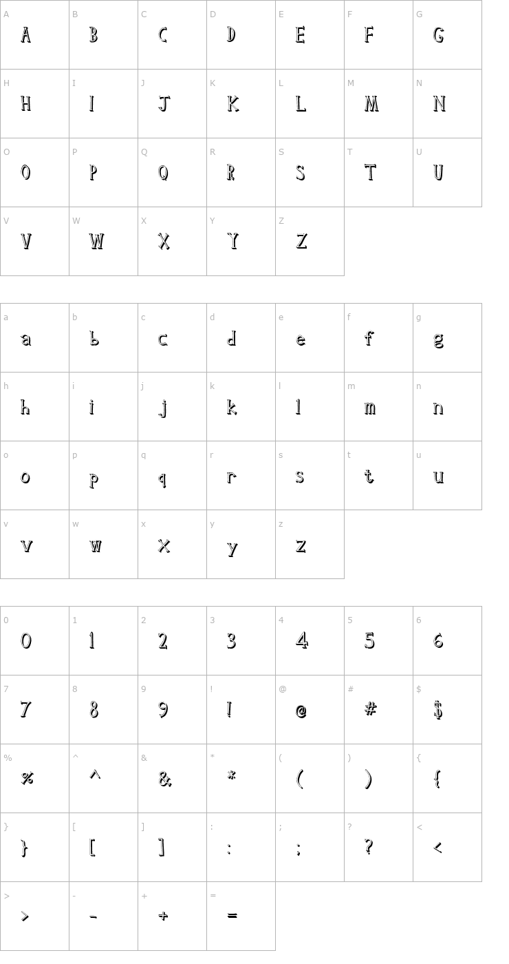 Character Map Clink Outlined Font