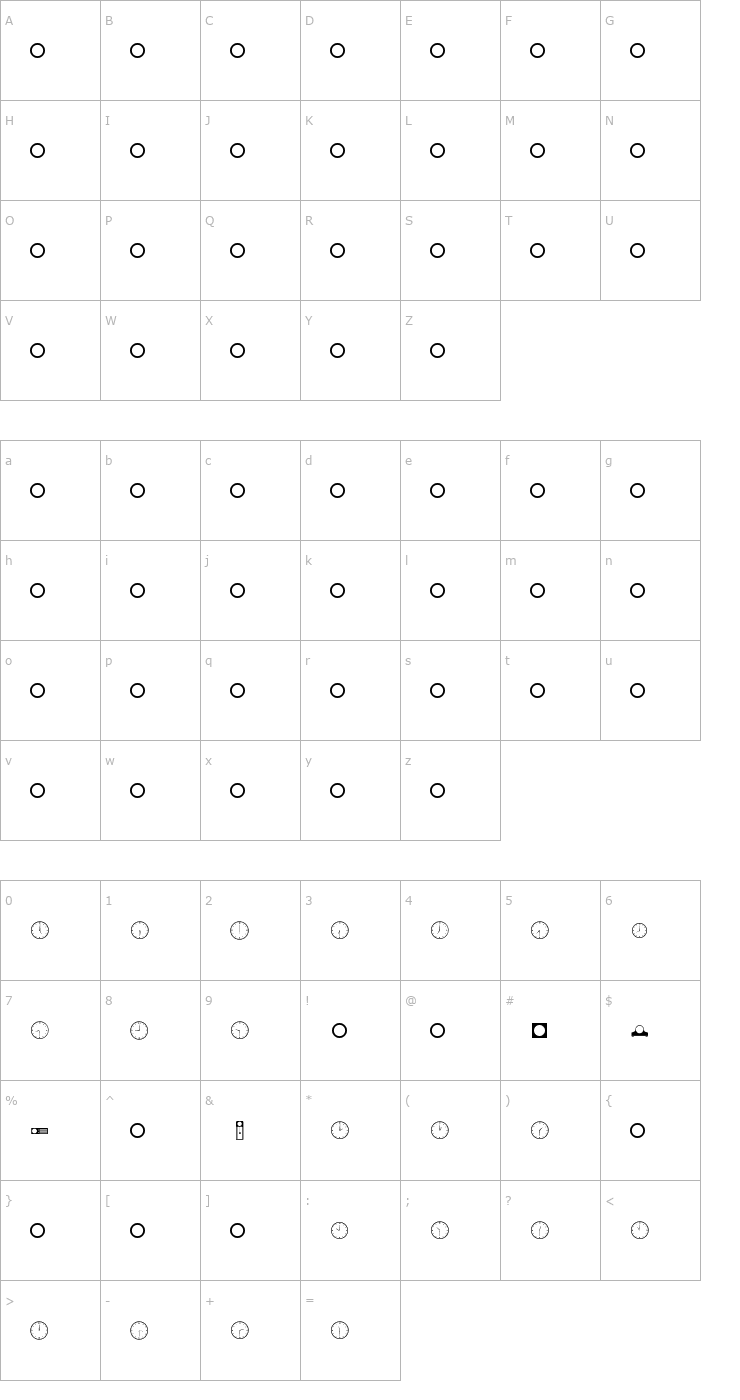 Character Map Clocks Font
