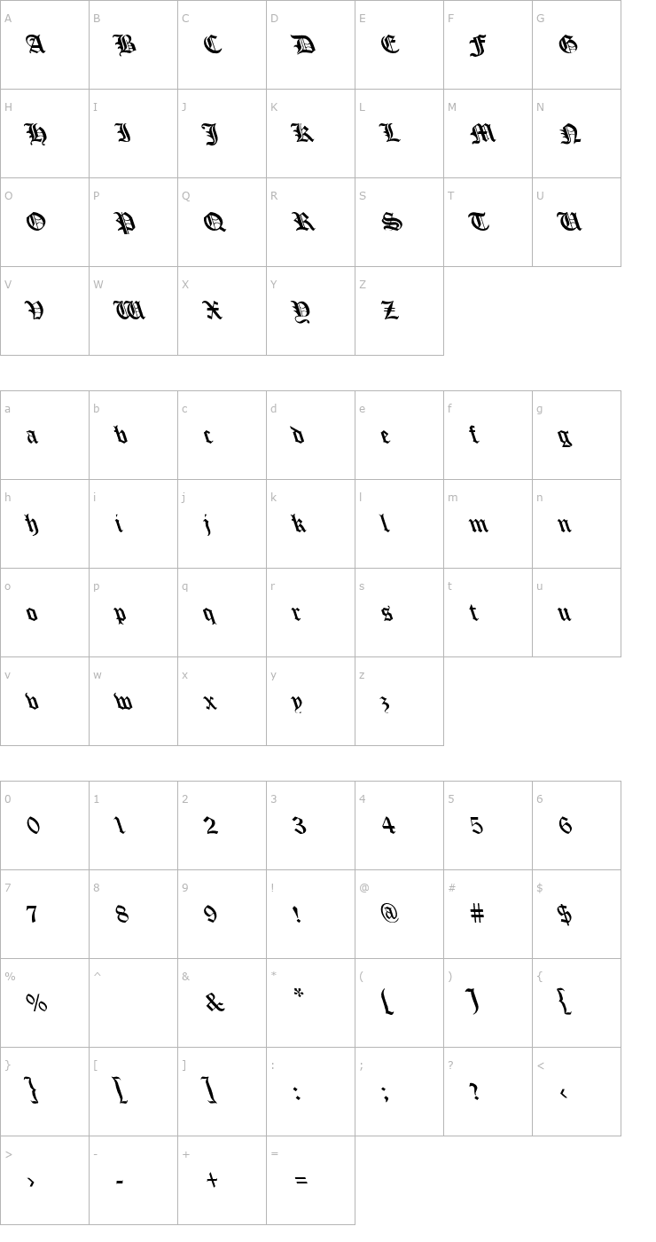 Character Map Cloister_ Black Light Lefty Font