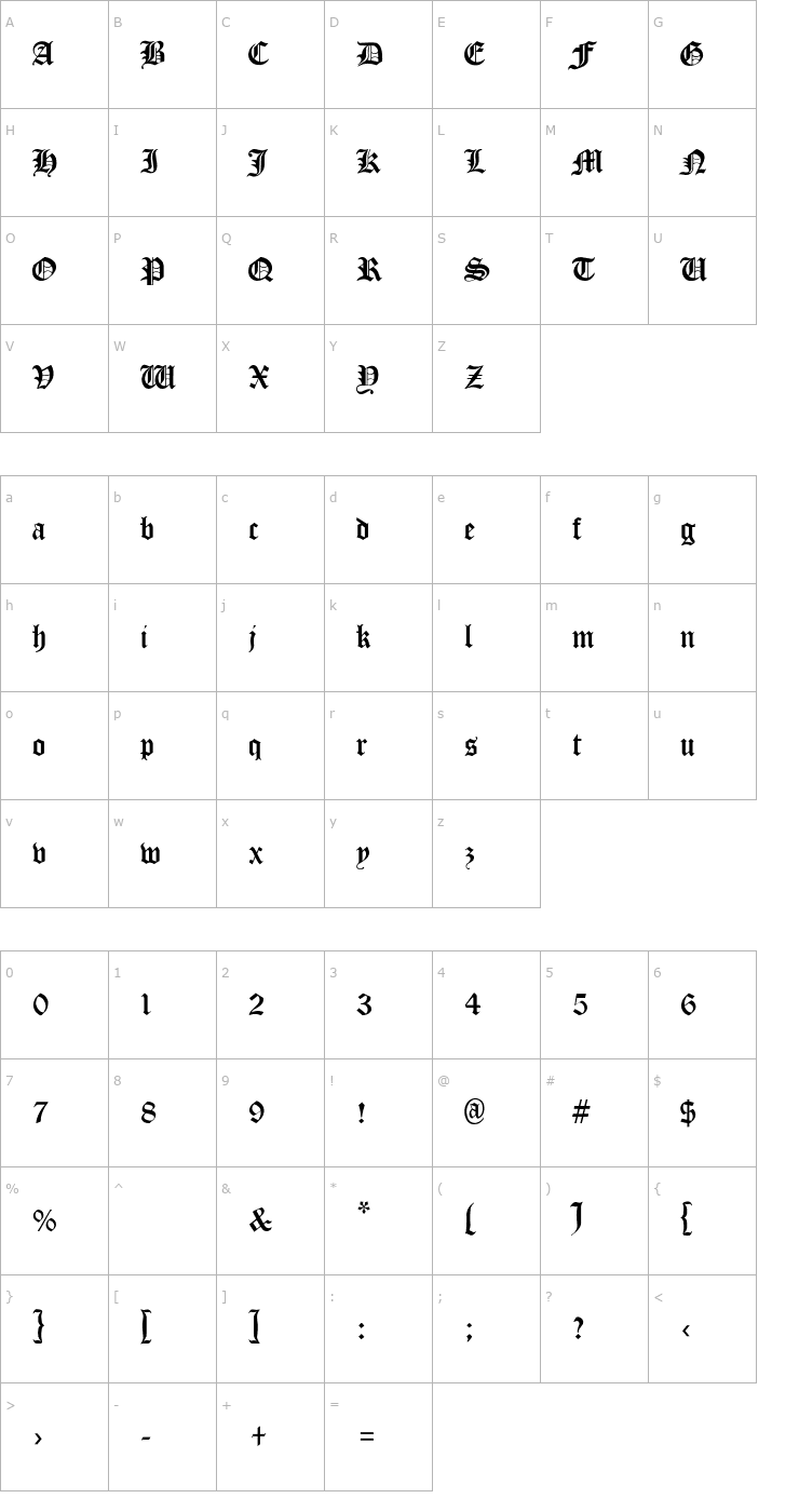 Character Map Cloister_Black-Light-Light Font