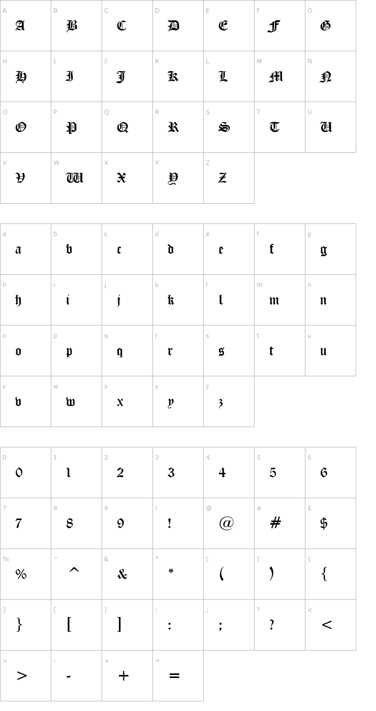 Character Map Cloister Bold Font