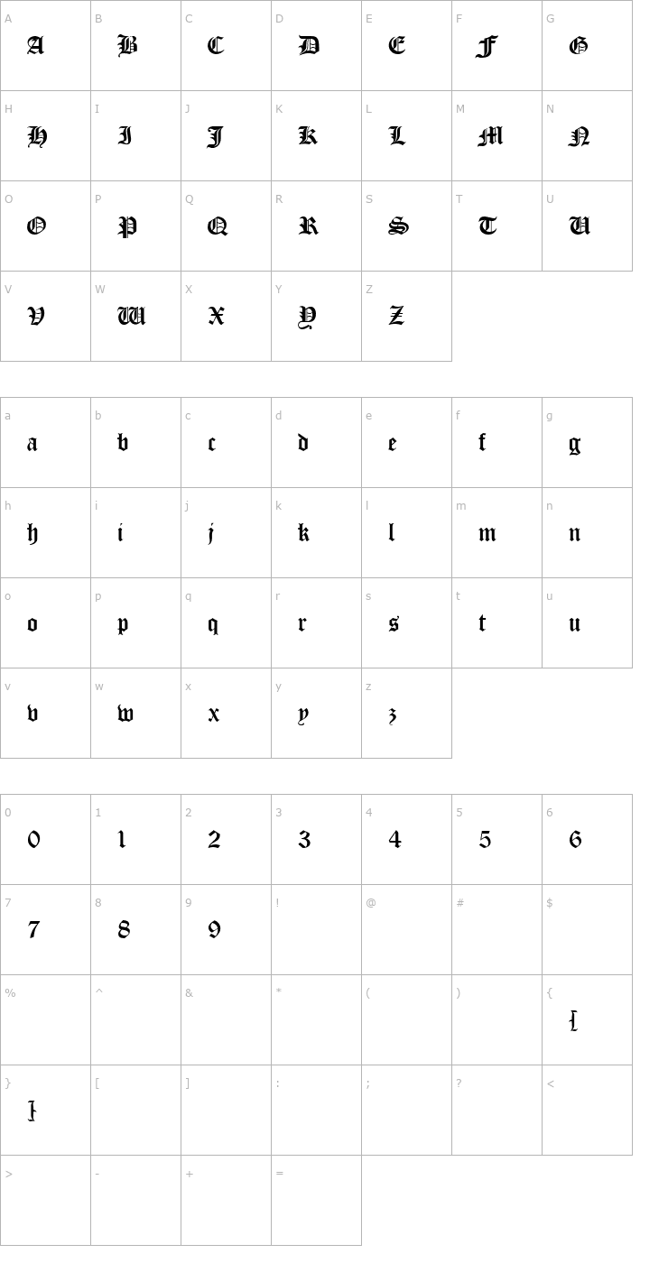 Character Map CloisterBlack Font