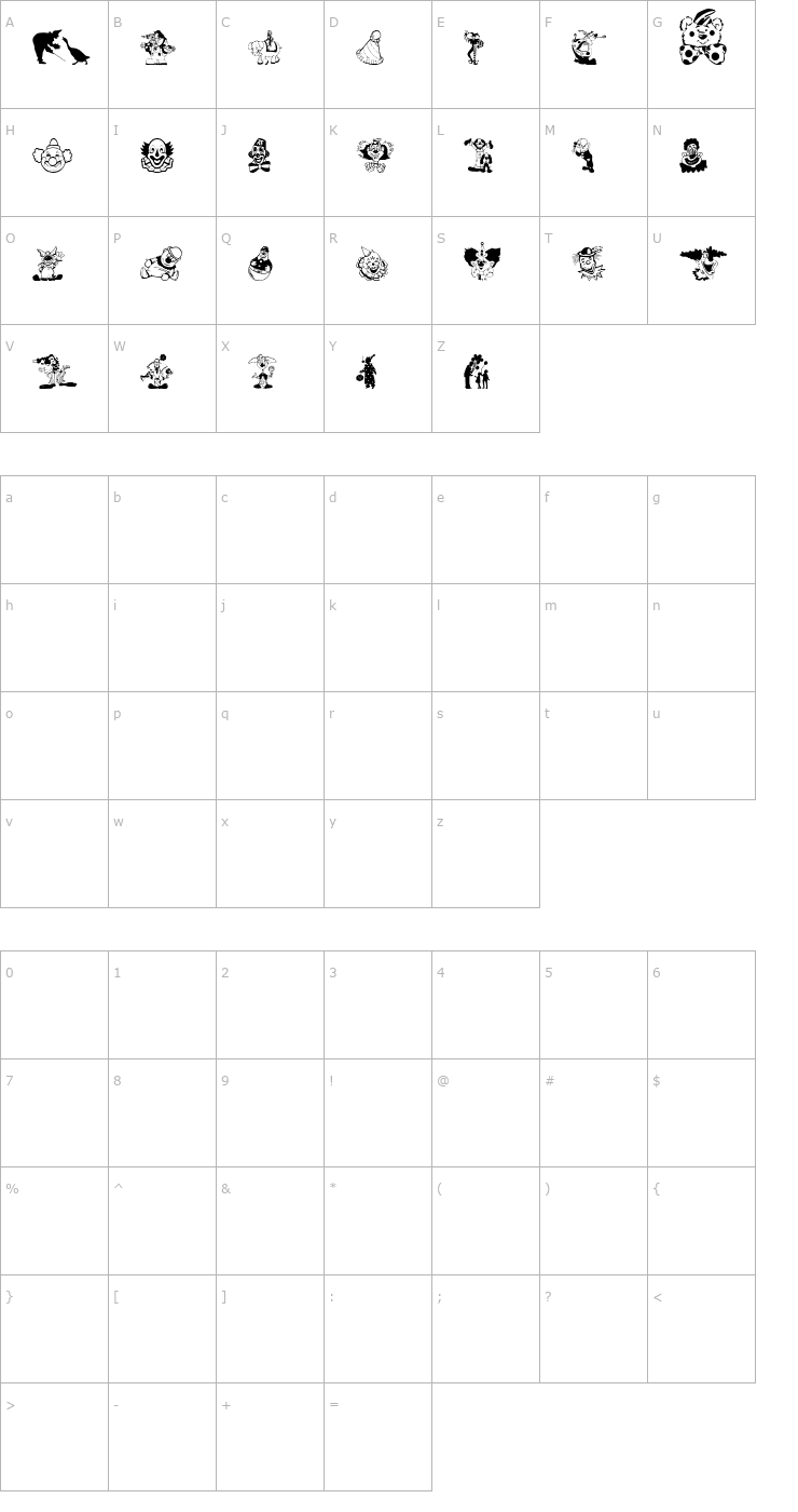Character Map clowns_csp Font