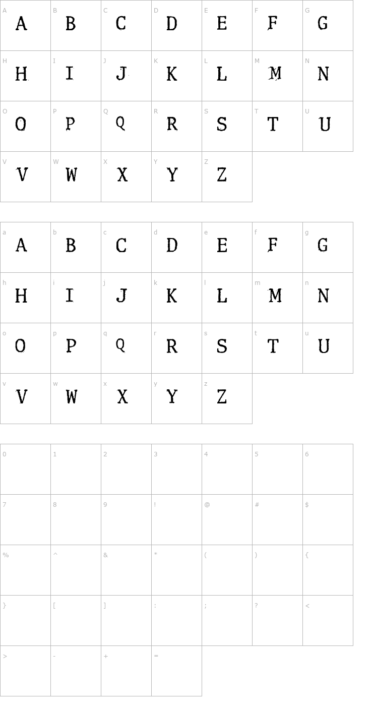 Character Map Clunk Font