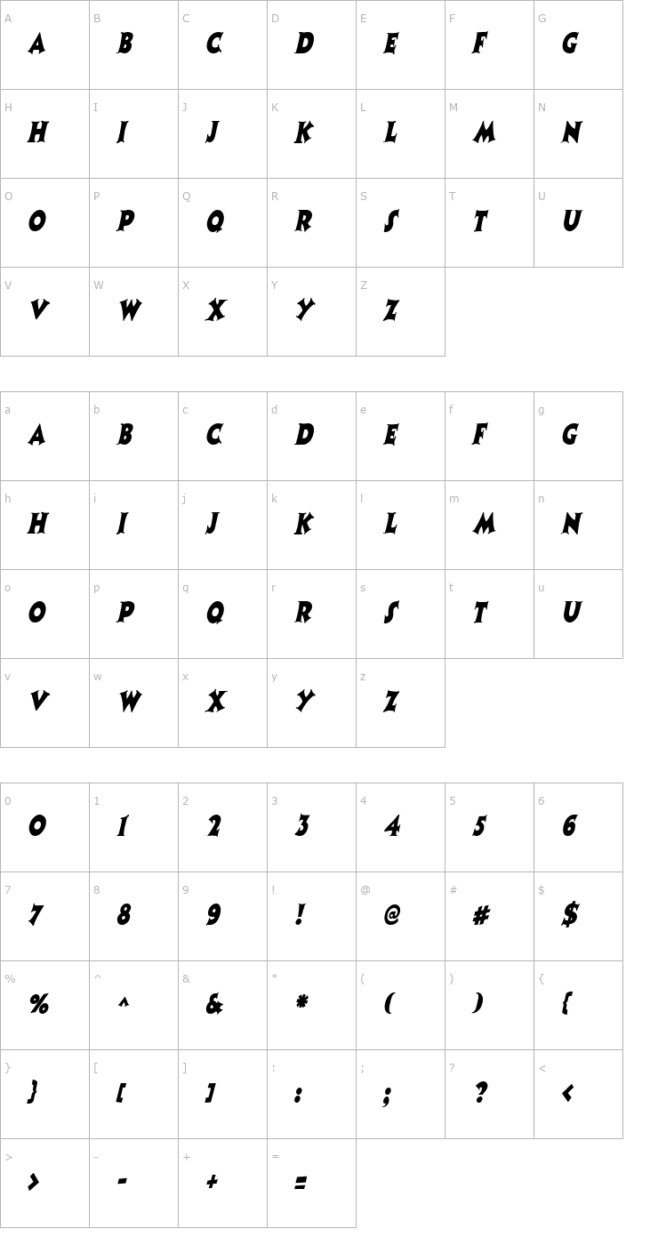 Character Map CoasterNarrow Italic Font
