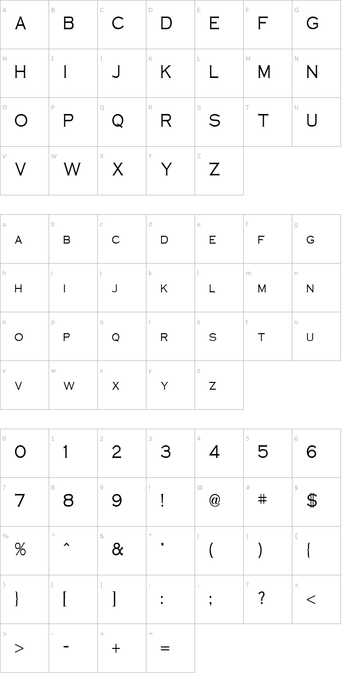 Character Map Cobalt Condensed Normal Font