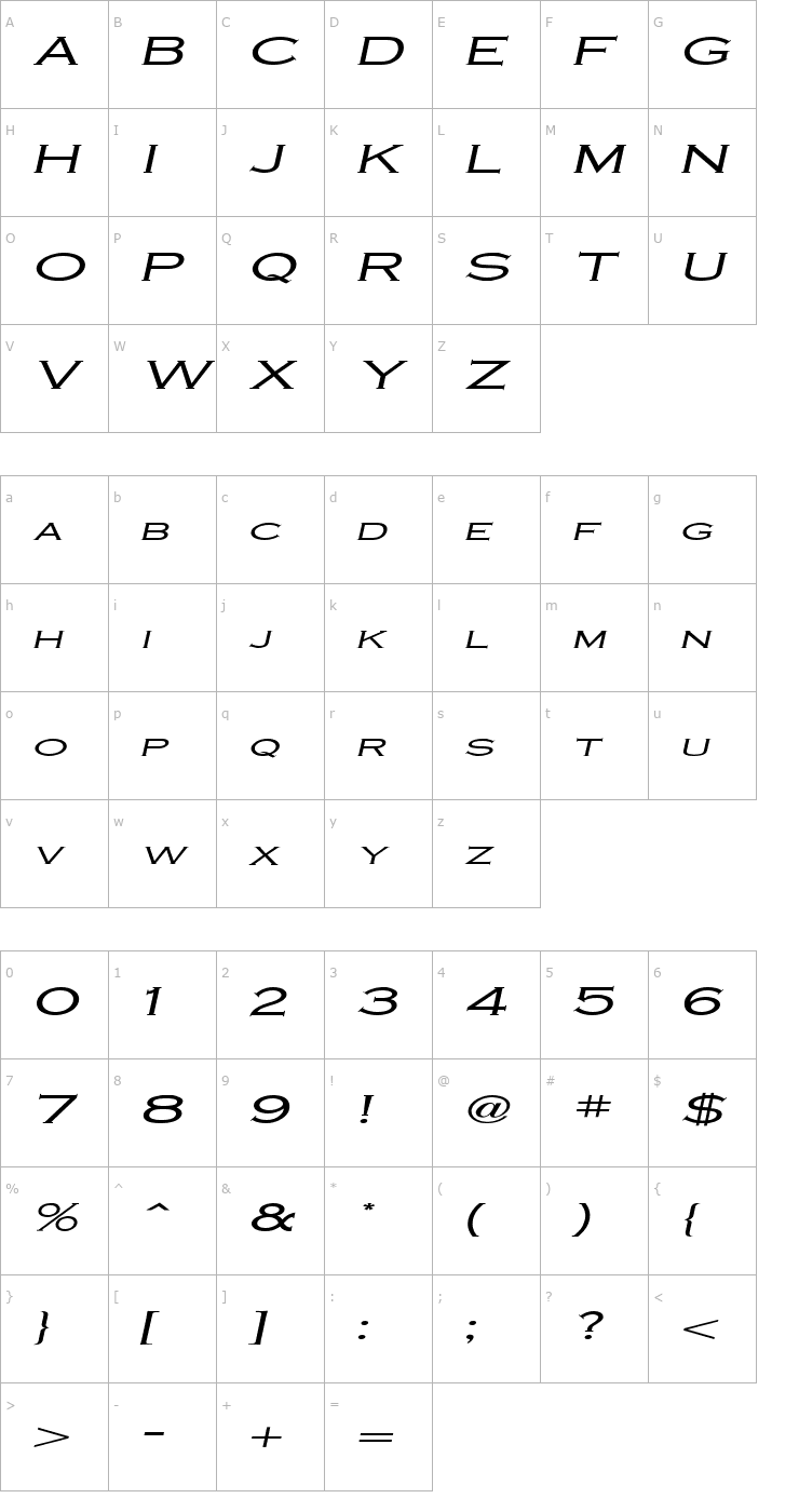 Character Map Cobalt Extended Italic Font
