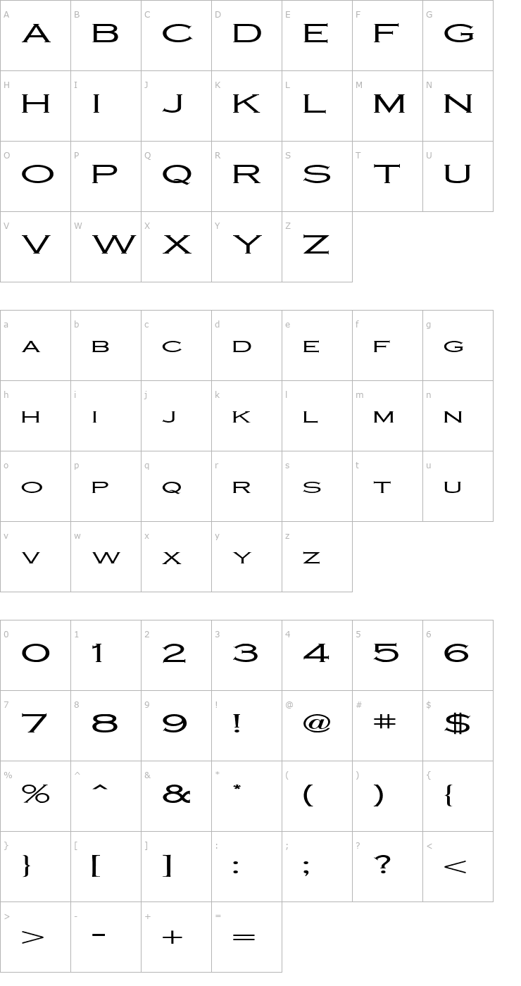 Character Map Cobalt Extended Normal Font