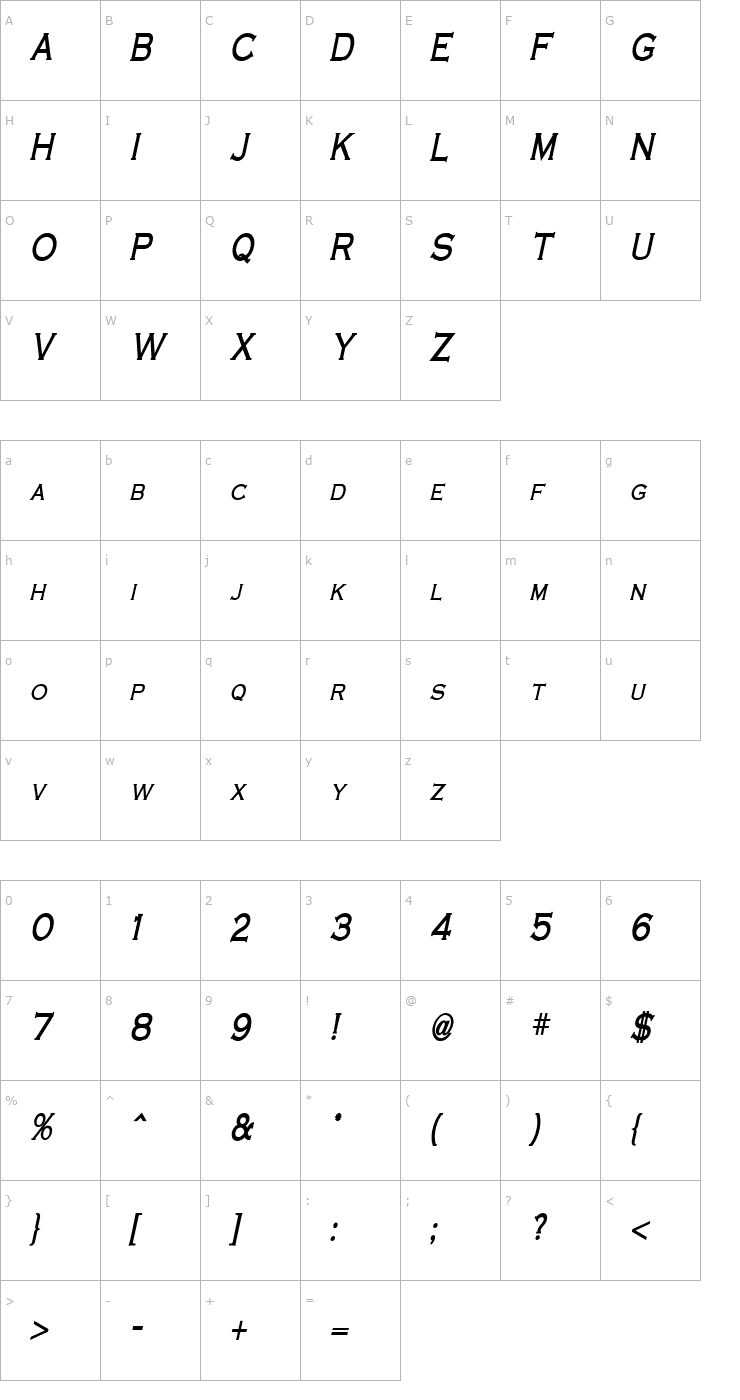 Character Map Cobalt Thin Bold Italic Font