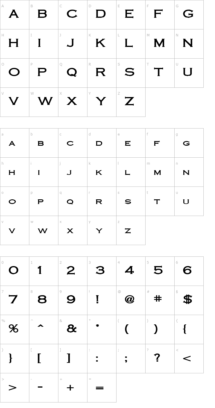Character Map Cobalt Wide Bold Font