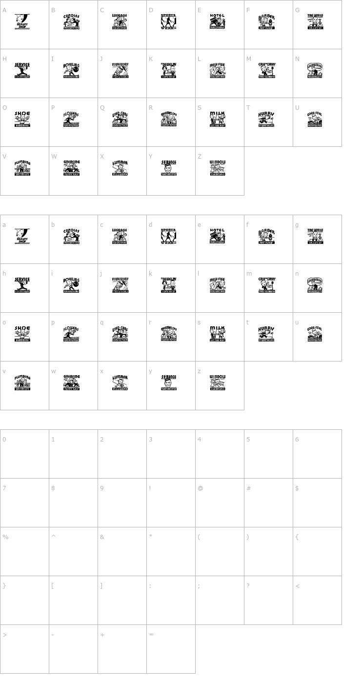 Character Map Cobb Shinn Stock Cuts X Font