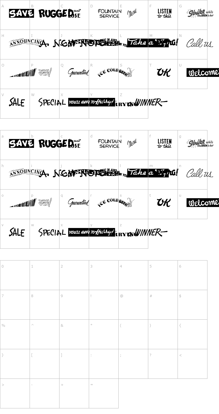Character Map Cobb Shinn Stock Cuts XXX Font