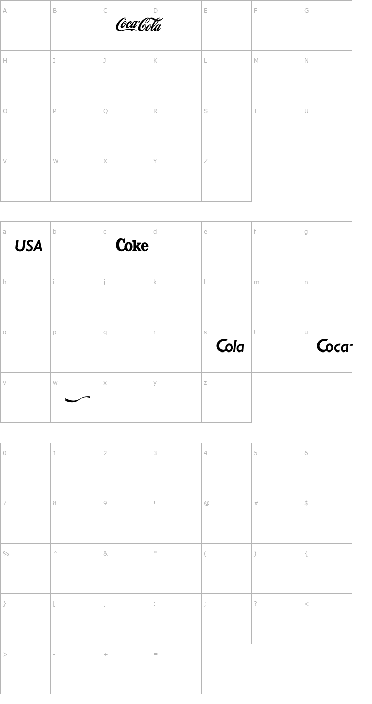 Character Map CocaCola Font