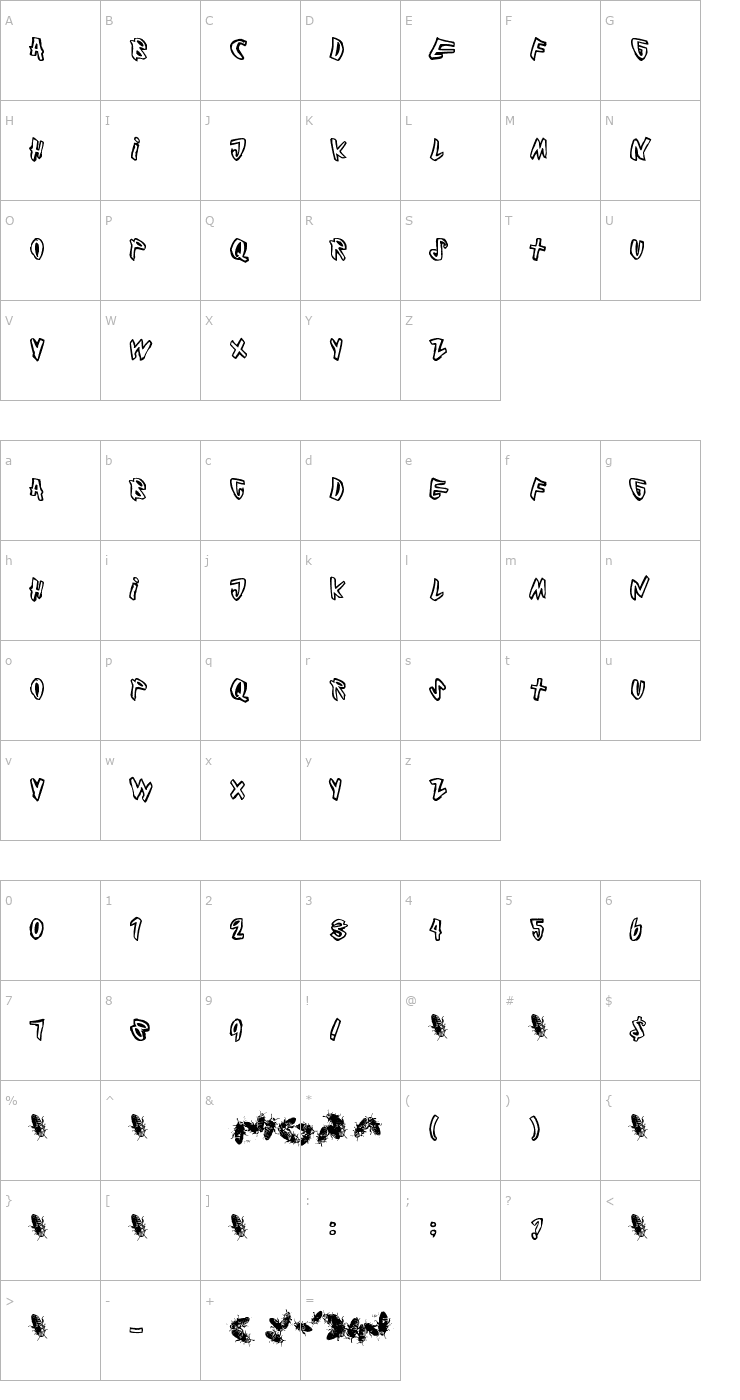 Character Map Cockroach Font