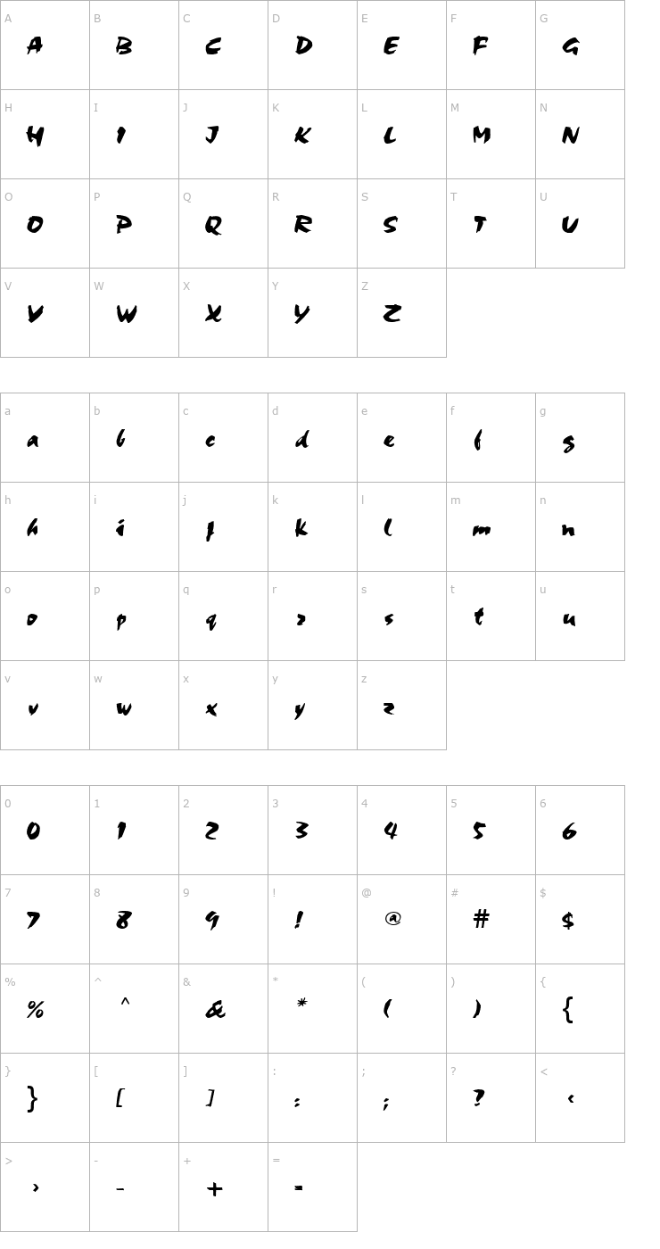 Character Map Cocoa Wide Normal Font