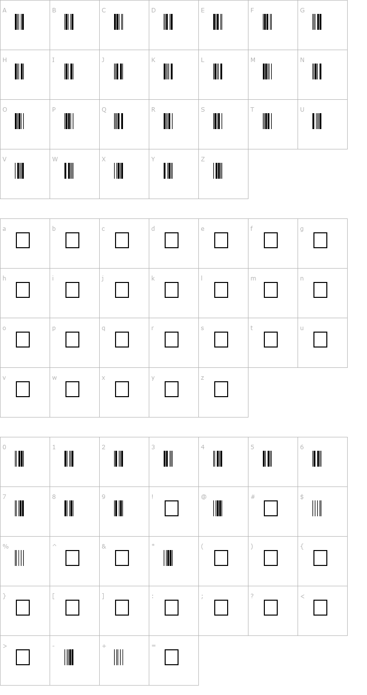 Character Map Code 3 of 9 Font