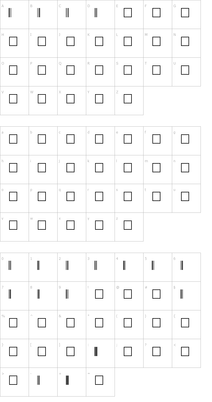 Character Map Code-Codabar Font