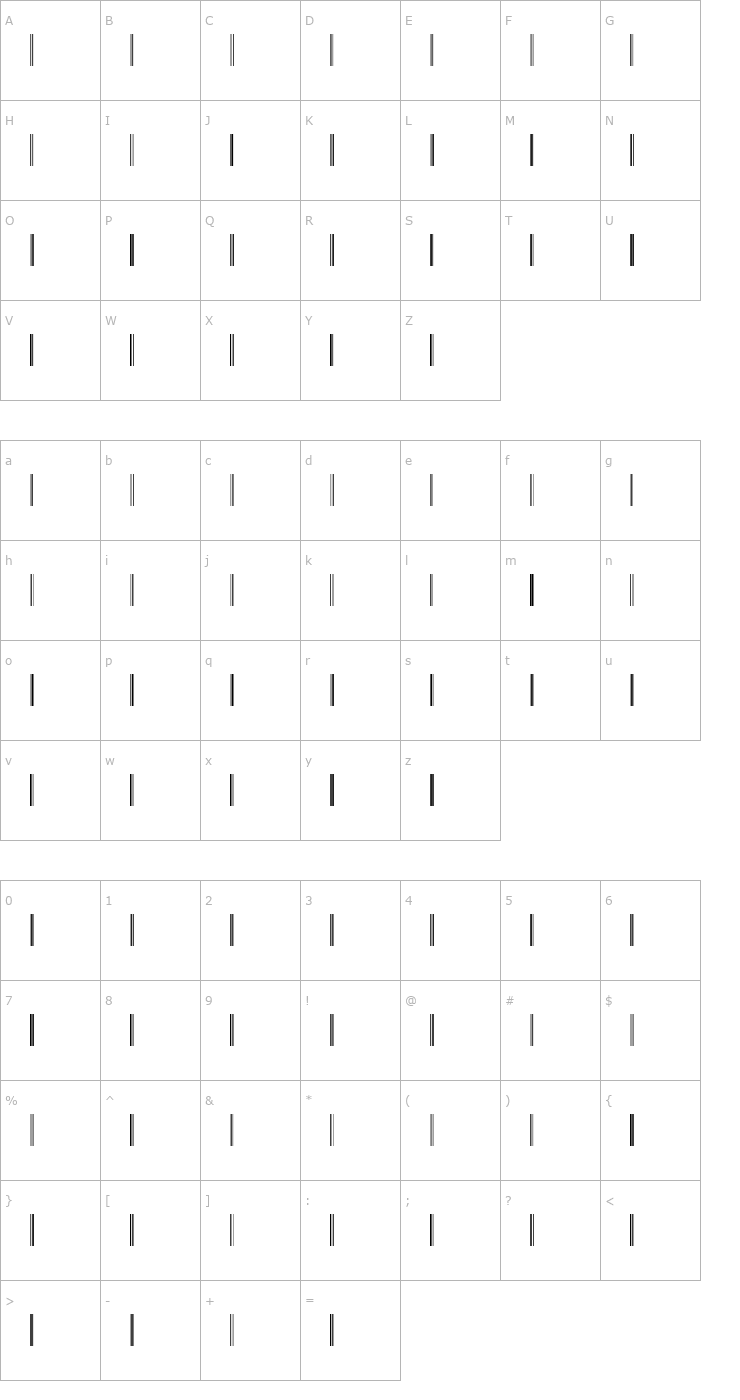 Character Map Code128Narrow Font