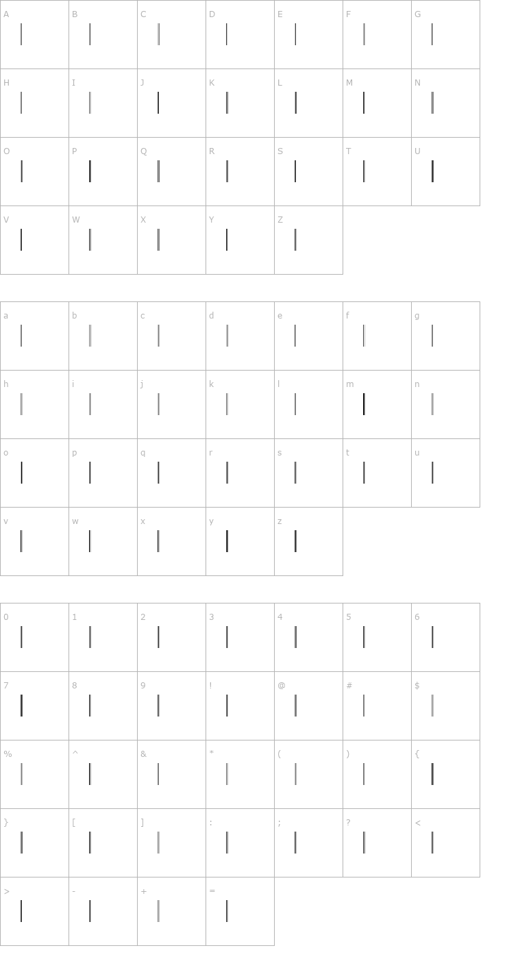 Character Map Code128VeryNarrow Font