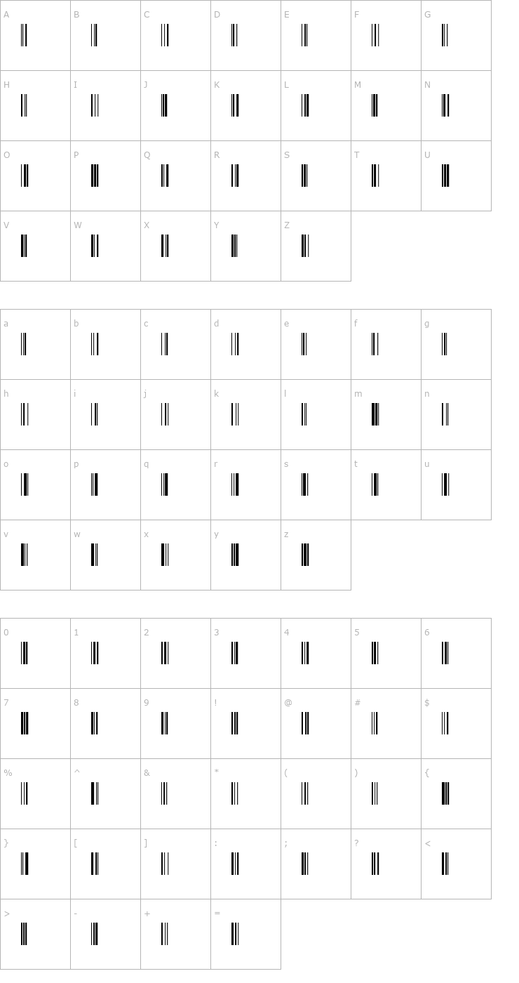 Character Map Code128VeryWide Font