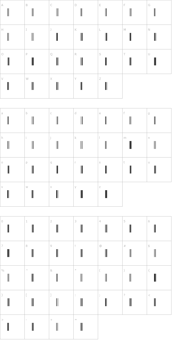 Character Map Code128Wide Font