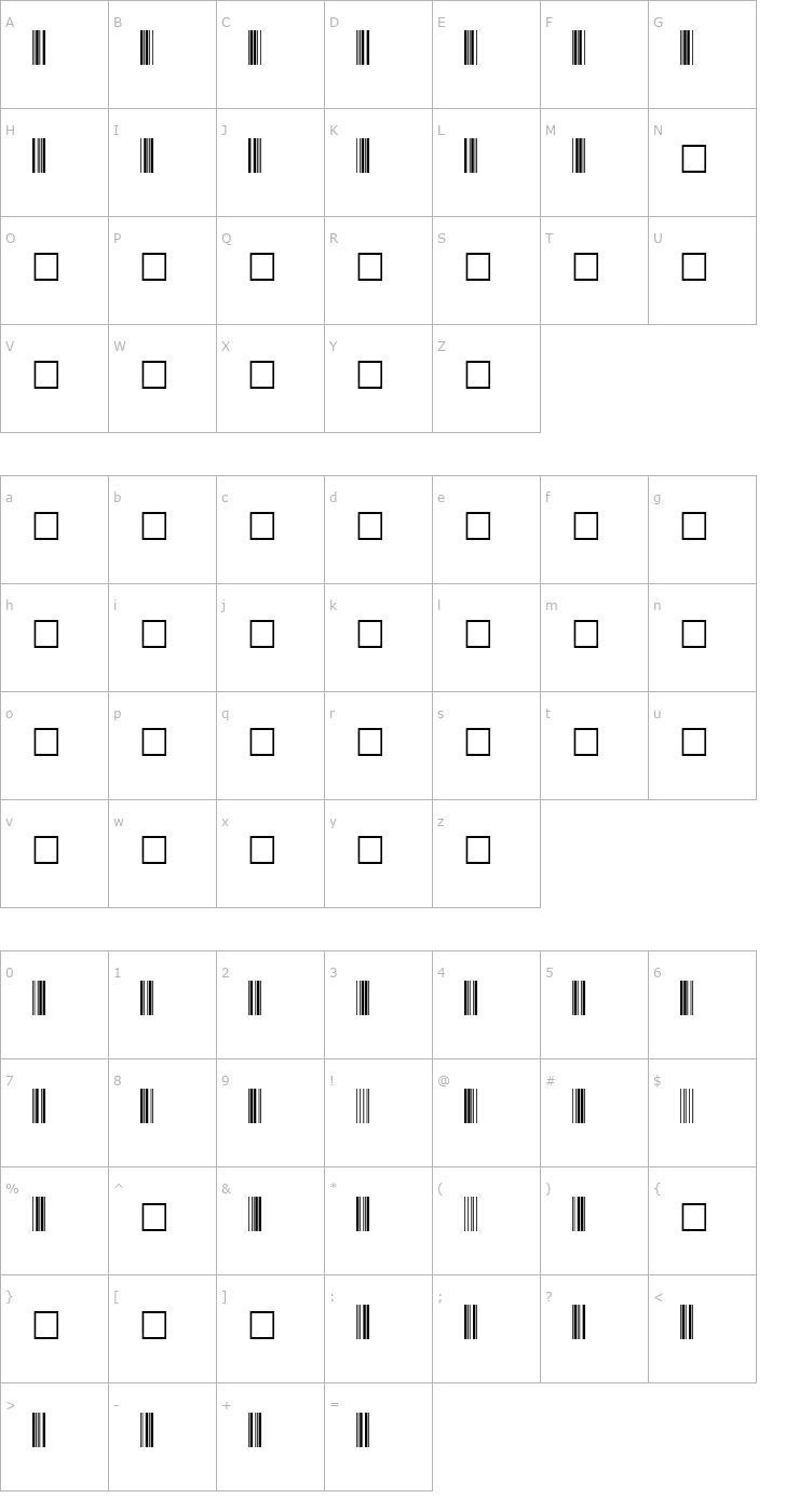 Character Map Code39Barcode.fog Font