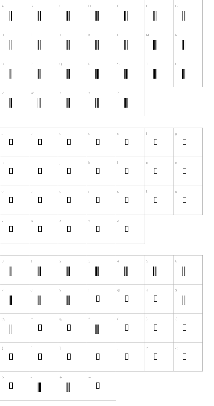 Character Map Code39HalfInch Font